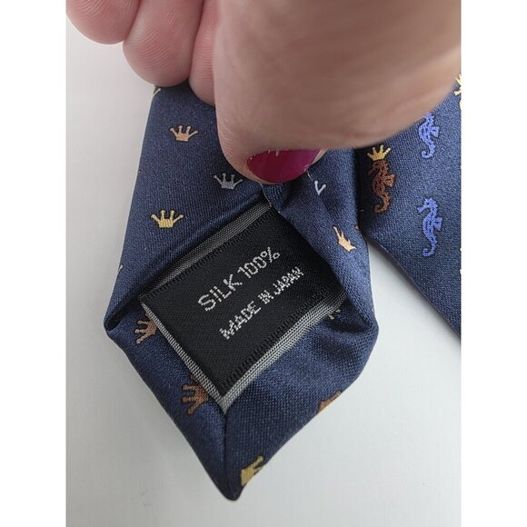 KIMIJIMA Collection Neck Tie Men's Blue Crowned Seahorses 100% Silk Japan 58" - Picture 4 of 8